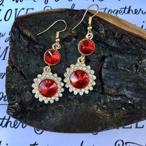 NWT Crystal Dangle Earrings Red Gold Tone